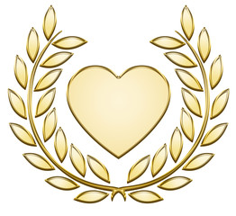 Lauriers et c&oelig;ur or sur fond blanc
