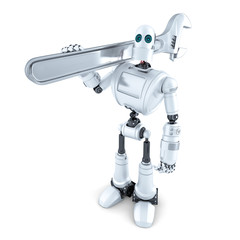 Robot with adjustable wrench. Isolated. Contains clipping path