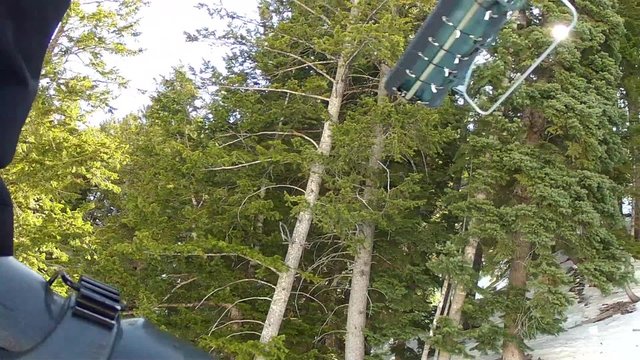 close up on ski boot on ski lift