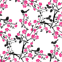 Fototapeta premium Twig cherry blossoms. Seamless