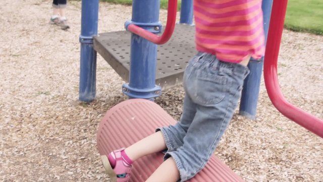 a litle girl and family playing on playset