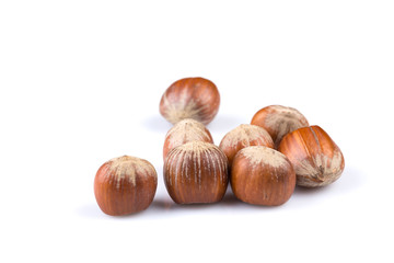 Hazelnuts on white