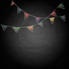Chalkboard background with drawing bunting flags