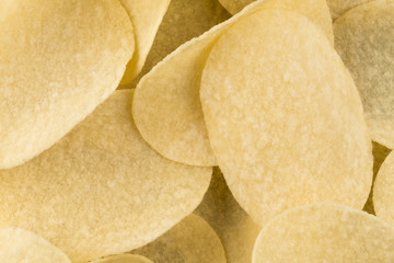Prepared potato chips snack closeup view
