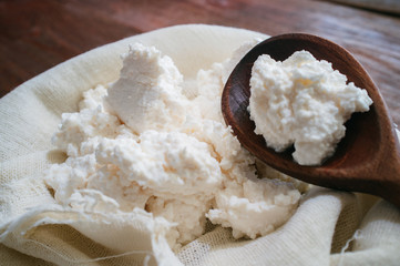 domestic cottage cheese and spoon