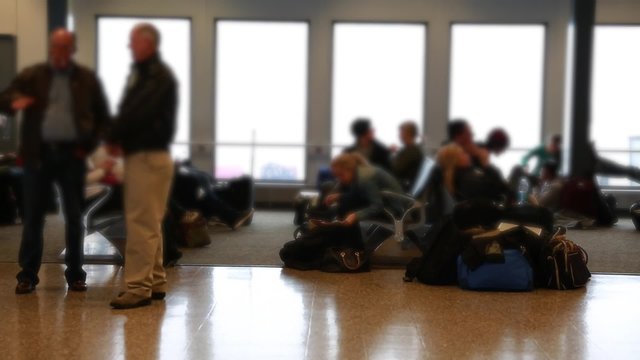 people at a busy airport