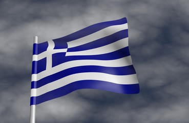 Greek flag on a background of stormy sky.