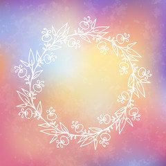 Circular  wreaths . Vector hand drawn frame on a blured vector background with a place for your text .