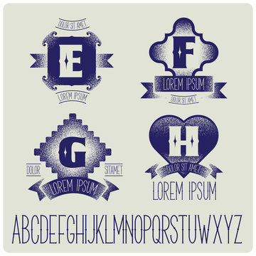 Set of heraldic logo with gothic font. EFGH