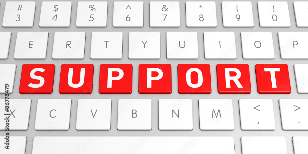 Aufkleber a computers support key on white keyboard. 3d illustration