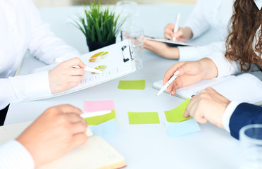 Image of business people hands working with papers at meeting