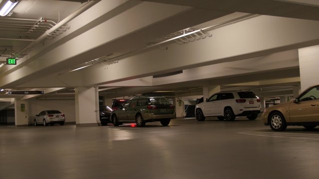 Cars in underground parking garage