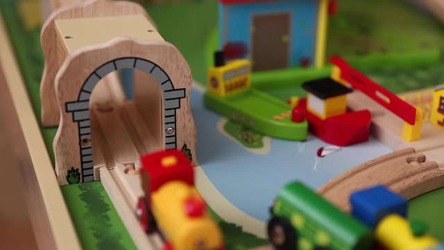 motorized toy train on the track