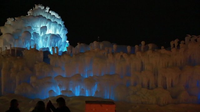 people at an ice castle