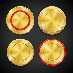 Best golden metal badges set. Round blanc gold medals or emblems