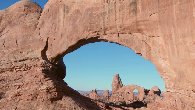 North window and turret arch in arches national park