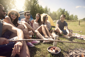 Young people having a camping.