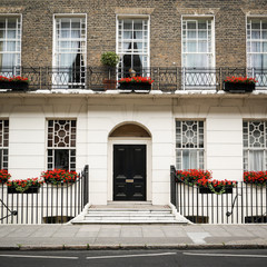 London Georgian town house. The facade to a traditional Georgian town house typical to the...