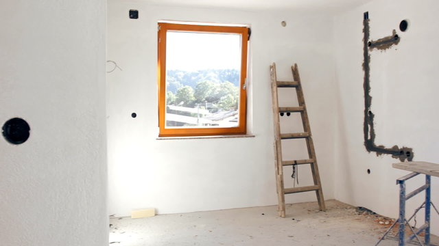 Rebuilding home interior with view outside