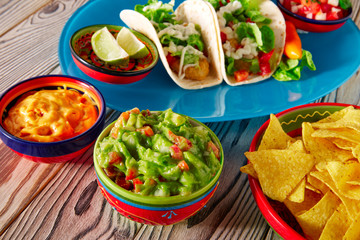 Fish tacos mexican food guacamole nachos and chili