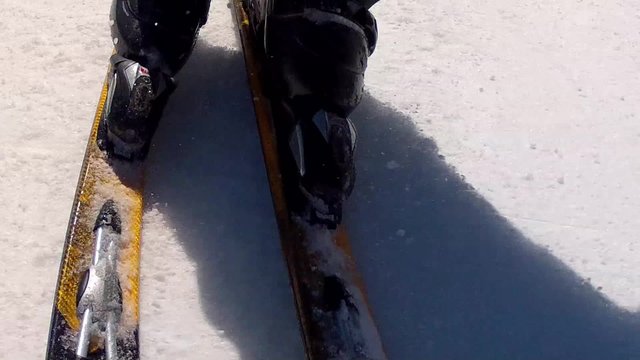 close up of downhill skis