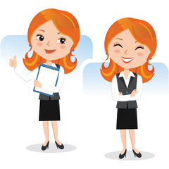 Cheerful businesswoman. Confident business woman holding clipboard with arms crossed.