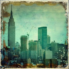 Grunge city skyline with borders