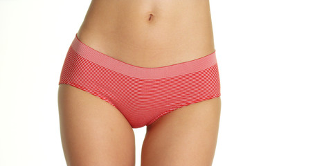 Woman wearing red striped underwear