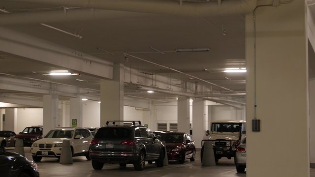 Cars parked in underground parking garage