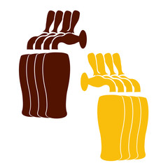 Vector silhouette beer faucets with glasses in colors