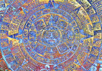 Ancient Mayan Calendar, abstract color Background.