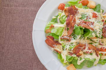 Healthy Caesar Salad with Cheese and Croutons.