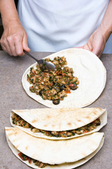 Chef making quesadillas