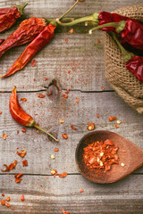 Red paprika on a wooden table