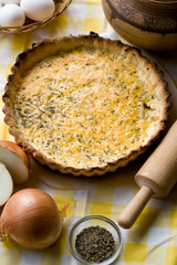 Traditional rustic vegetarian pie with onions and cheese
