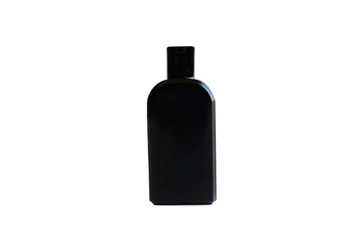 Black plastic bottle isoltated on white background