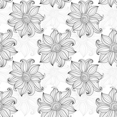 Vector Seamless Monochrome Floral Pattern