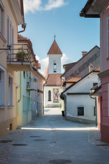 Fototapeta na wymiar Panorama of Kranj, Slovenia, Europe. Kranj in Slovenia with Pungart in the background.