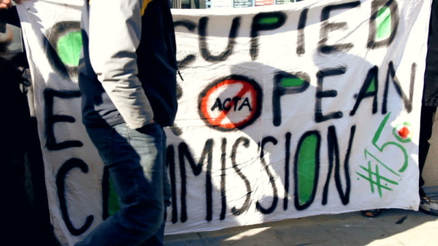 Occupied European Commission sign