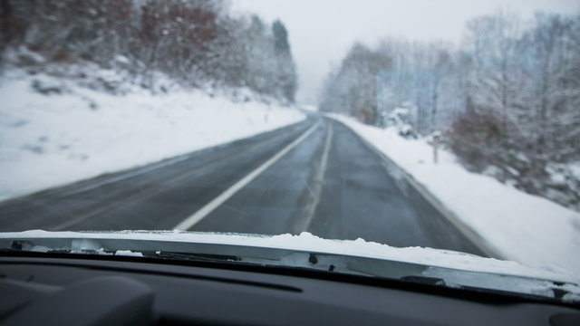 Driving through white countryside