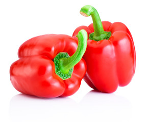 Two Red Peppers leaves isolated on white background