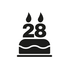 The birthday cake with candles in the form of number 28 icon. Birthday symbol. Flat