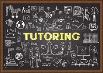 Doodles about tutoring on chalkboard.