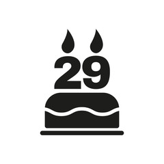 The birthday cake with candles in the form of number 29 icon. Birthday symbol. Flat