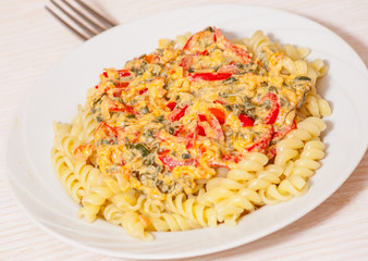 fusilli pasta with sauce