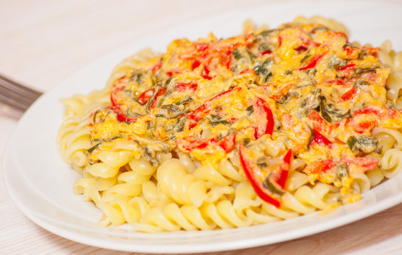 fusilli pasta with sauce