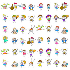 hand drawing cartoon happy kids