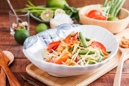 Thai papaya salad also known as Som Tum from Thailand
