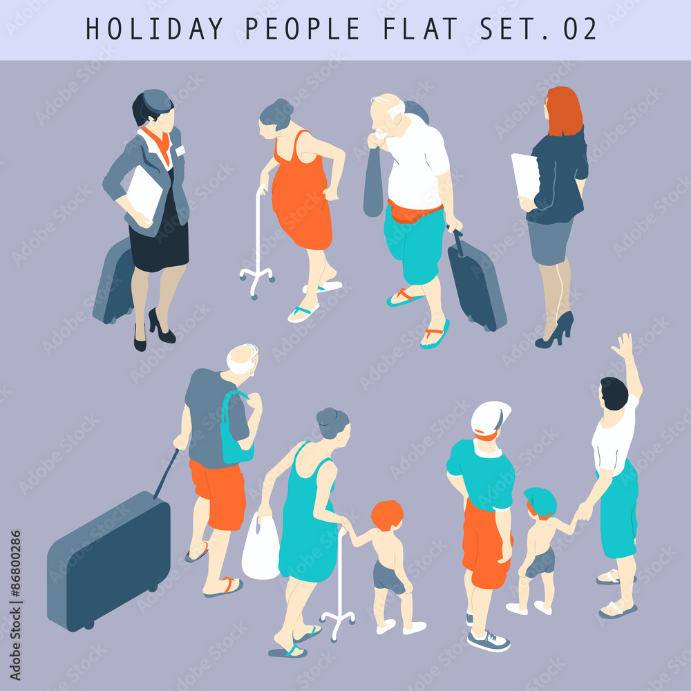 Wall mural tourist people 3d flat isometric set 02