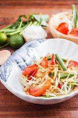 Thai papaya salad also known as Som Tum from Thailand